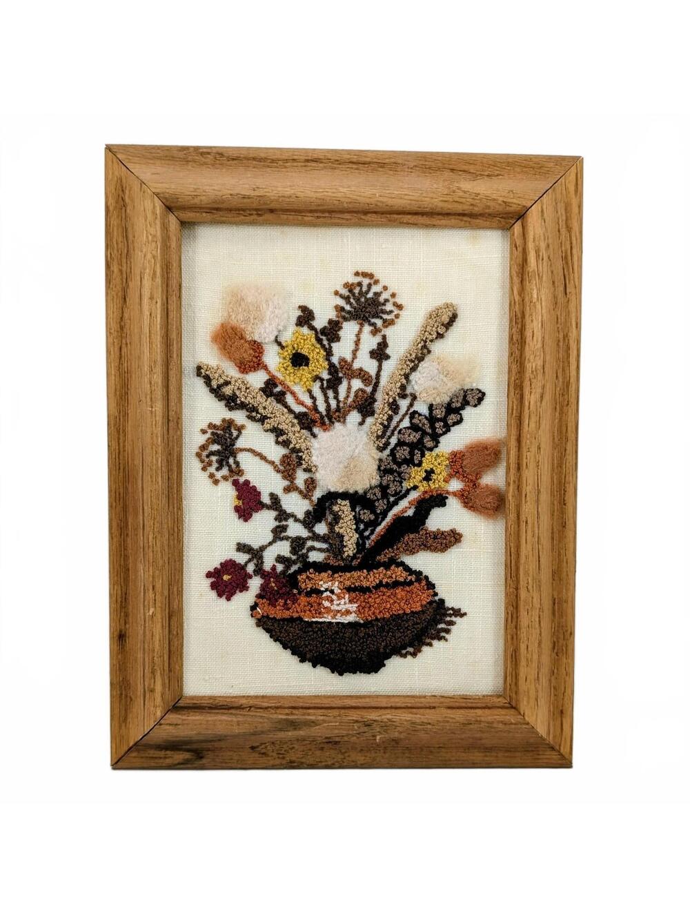 Handmade Orange Brown Floral Crewel